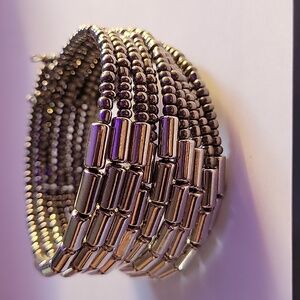 Silver seed bead and silvertone bead bracelet